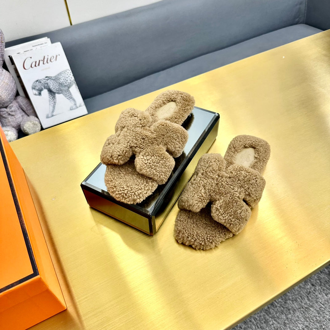 0RAN SHEARLING SANDALS CAMEL BROWN、mysite、Cacoeks