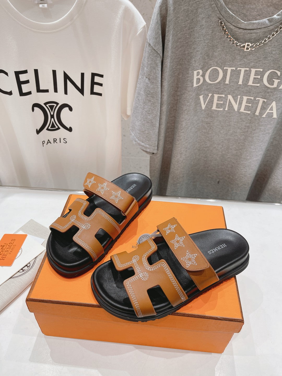 STAR-PATTERNED SANDAL BLACK AND CARAMEL CALFSKIN、mysite、Cacoeks