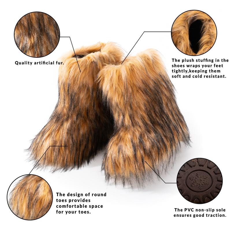 IUV Women's Fluffy Faux Fur Boots Snow Boots for women Winter Round Toe Suede Snow Women's mid-calf Boots Outdoor Indoor Flat Boots Comfy Plush Warm Short Boots Brown Black Pink White Boots Y2k Boots