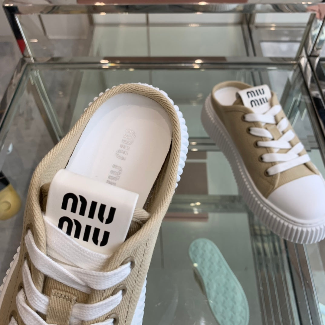 Mule Shoes Khaki And White Canvas、mysite、Cacoeks