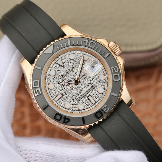 brand Yacht Master 1 Golden Diamond Dial Rubber Strap 40mm luxury watch for sale – NeveReL