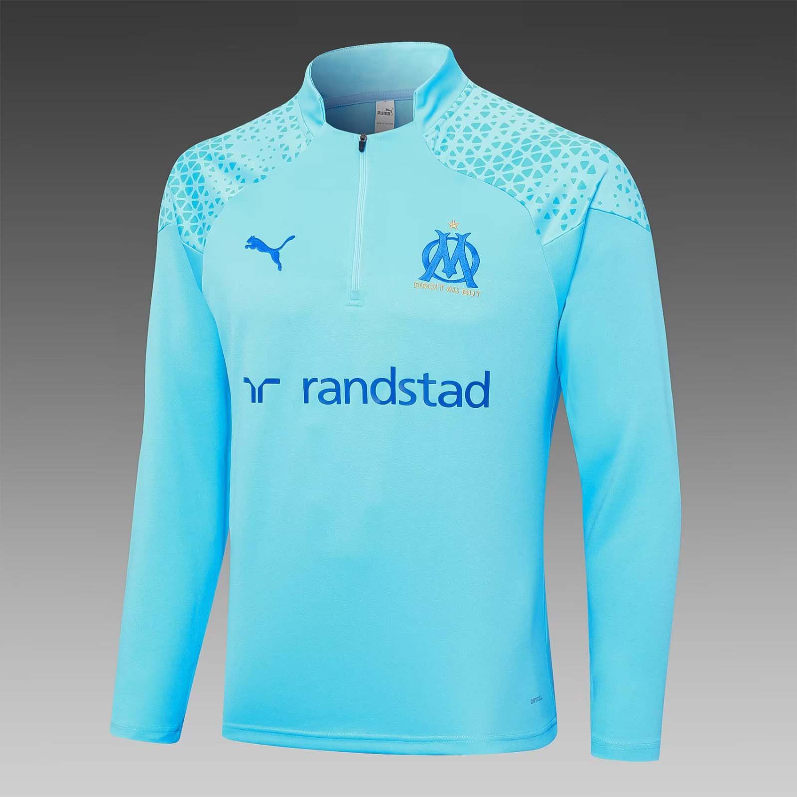 2023/2024 Olympique de Marseille Half-Pull Training Suit Light blue Football Jersey Set:football jersey mysite: unitedjerseyfootball 邓江浪:football