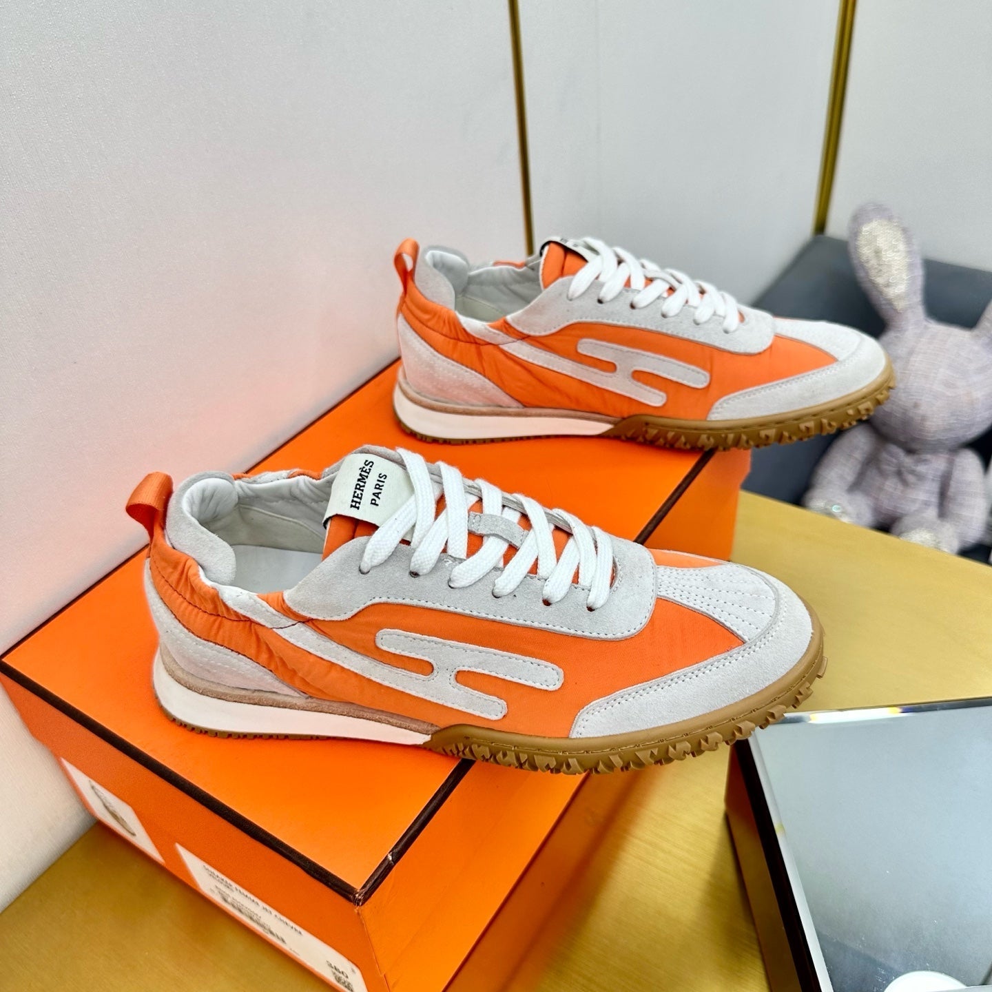 JET SNEAKER IN PALE GRAY SUEDE MIX ORANGE CALFSKIN、mysite、Cacoeks