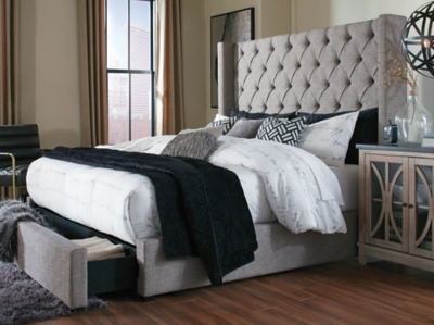 Sorinella Queen Upholstered Bed with 1 Large Storage Drawer, Gray, large