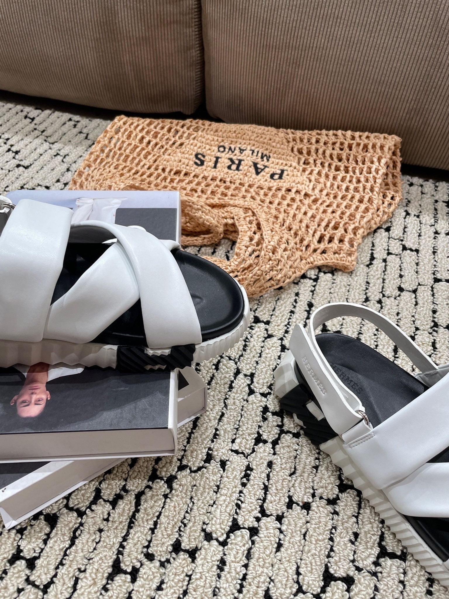 ELECTRIC SANDAL BLACK MIX WHITE CALFSKIN、mysite、Cacoeks