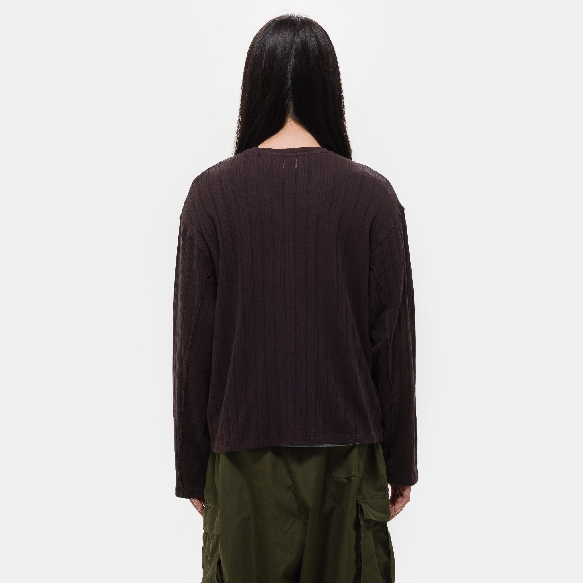 Round Neck Sweater in Brown Rib