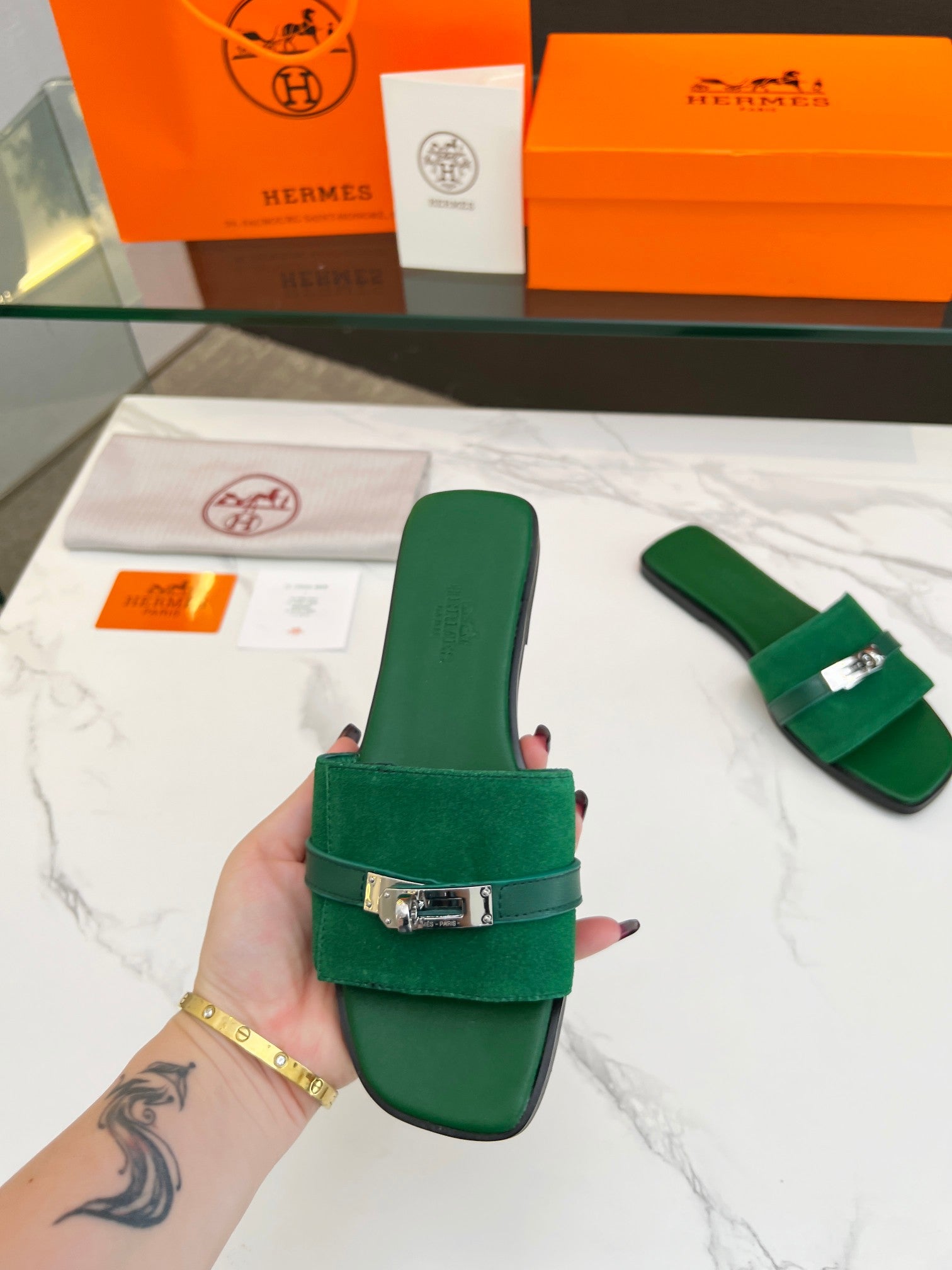 Giulia Sandal Green Suede Green Calfskin、mysite、Cacoeks