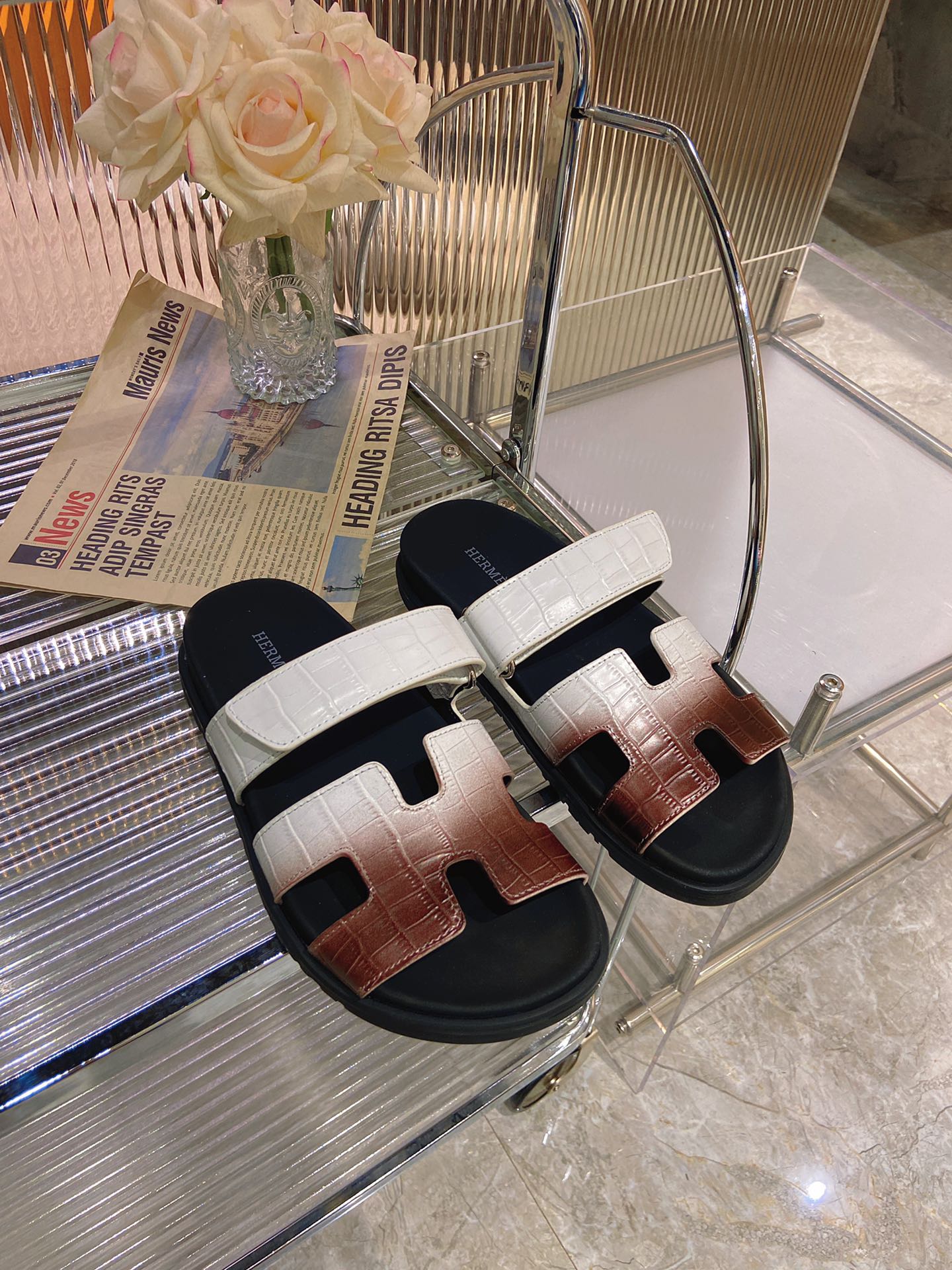 CHYPRE SANDAL OMBRE WHITE BROWN CALFSKIN、mysite、Cacoeks