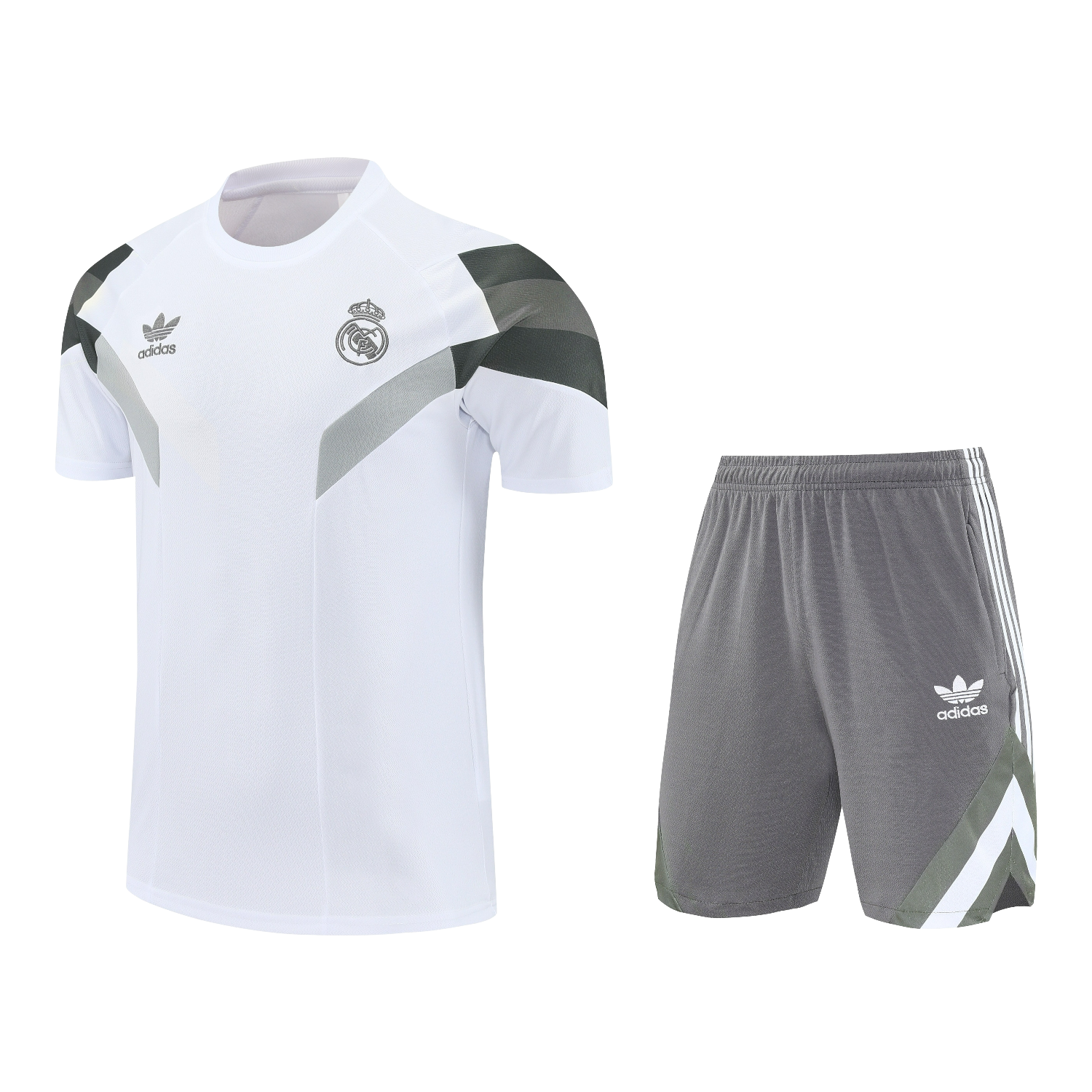 foot-Real Madrid 25-26 Short-Sleeve Training Set - White Top & Gray Shorts