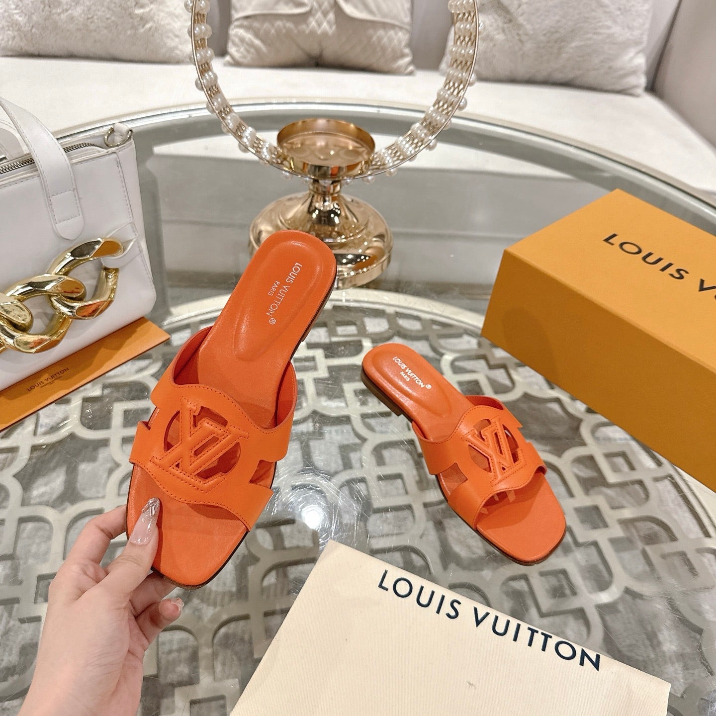 ISOLA FLAT SLIDE IN VIVID ORANGE CALFSKIN、mysite、Cacoeks