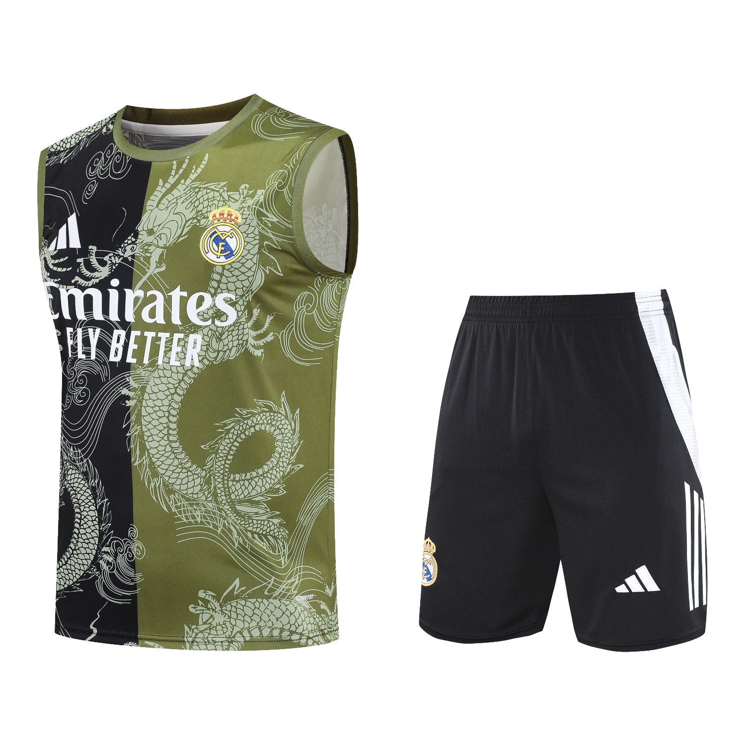 UltraTrikot-Real Madrid 25-26 Vest Training Set - Green-Black Dragon Vest & Black-White Shorts