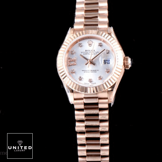 Rolex Lady Datejust Rose Gold 279175 Fluted Bezel Rose Gold Oyster Replica