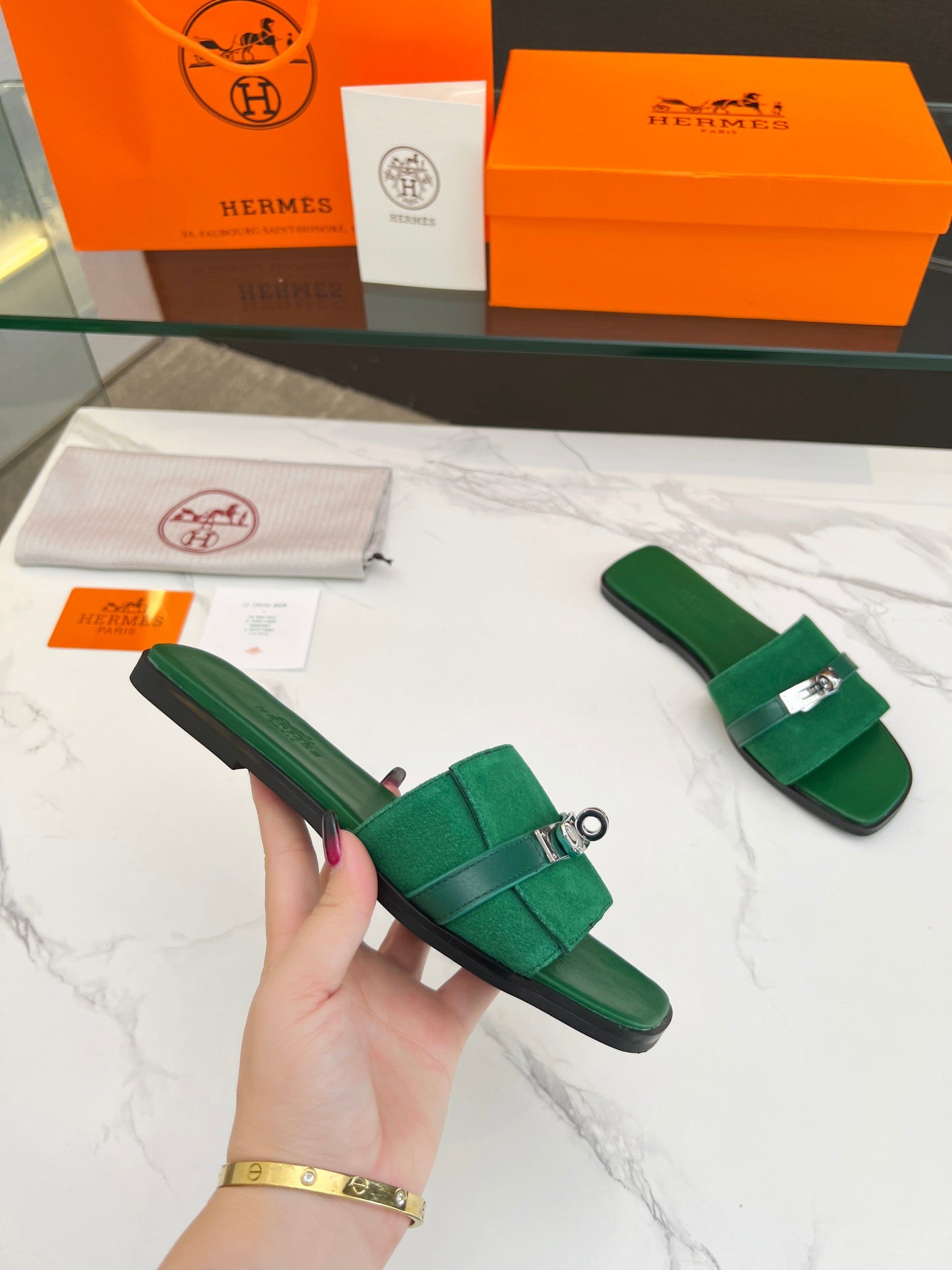 Giulia Sandal Green Suede Green Calfskin、mysite、Cacoeks