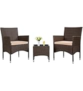 3-Piece Outdoor Wicker Conversation Bistro Set Outdoor Patio Porch Furniture Sets for Yard, Garde...