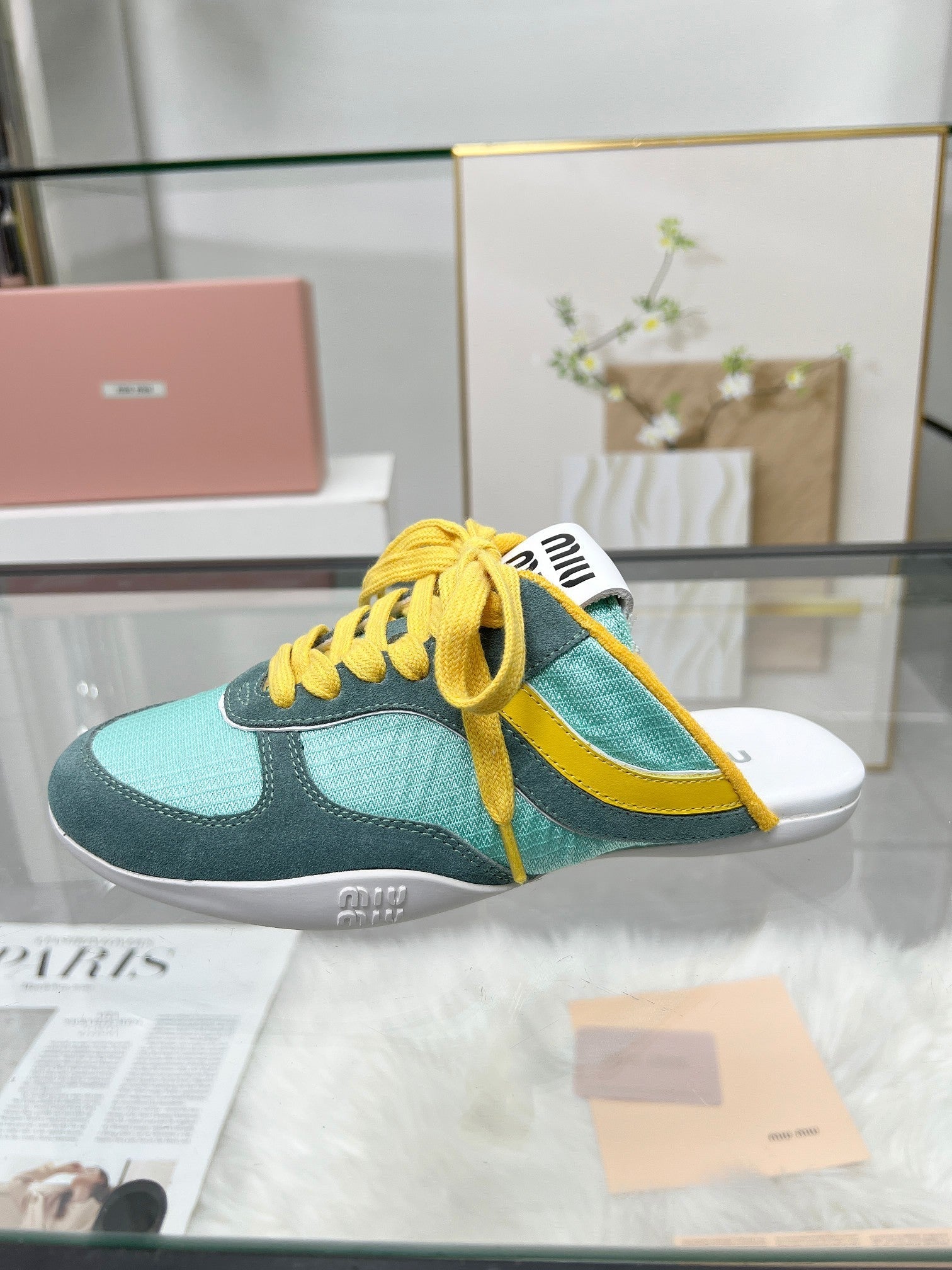 GYMNASIUM SNEAKERS MULES PERSIAN SUEDE AND DARK GREEN TECHNICAL FABRIC、mysite、Cacoeks