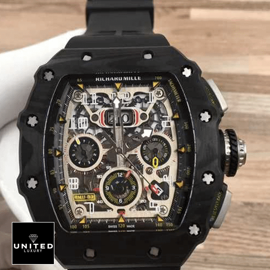 Richard Mille RM11-03 White Dial Black Bezel Bracelet Replica on the hand