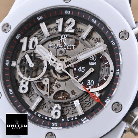 Hublot White Bezel 411.HX_.1170.RX Black Dial Replica red second hand