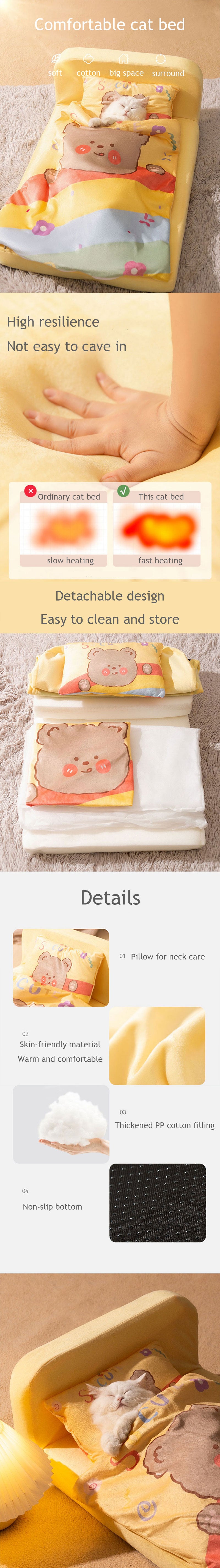 Removable and washable Cat Bed Free Quilt Pillow Cat Mat
