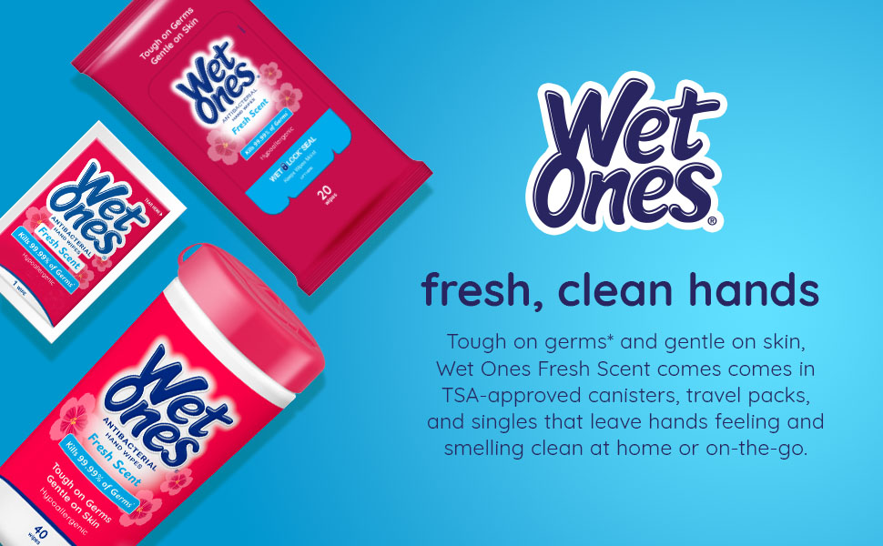 Wet Ones Antibacterial Hand Wipes clean hands fresh scent on the go