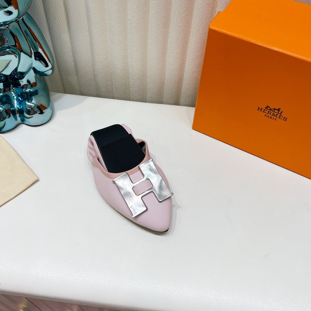 H-BUCKLE BALLLET FLAT LIGHT PINK CALFSKIN、mysite、Cacoeks