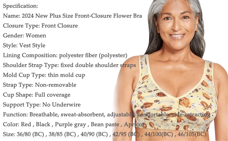 Floral Wireless Front Button Bra Comfort Cotton Bras