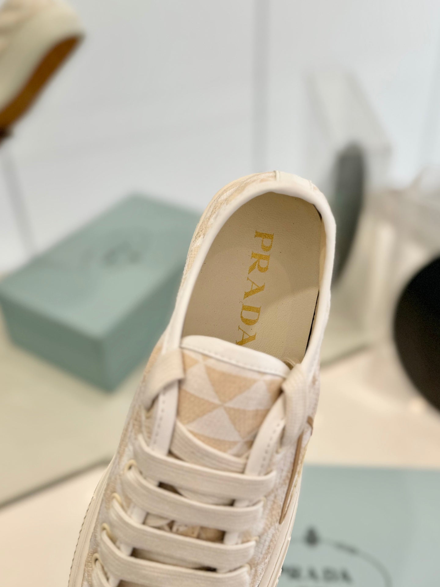 PRA PRINTED COTTON SNEAKERS BEIGE AND NUDE TRIANGLE CANVAS、mysite、Cacoeks