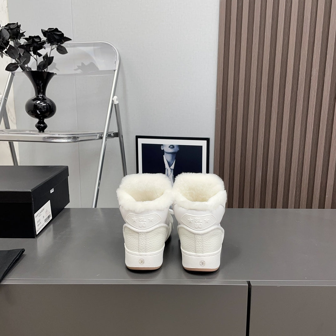 HIGH-TOP SNEAKERS IN WHITE CALFSKIN WITH FLEECE LINING、mysite、Cacoeks