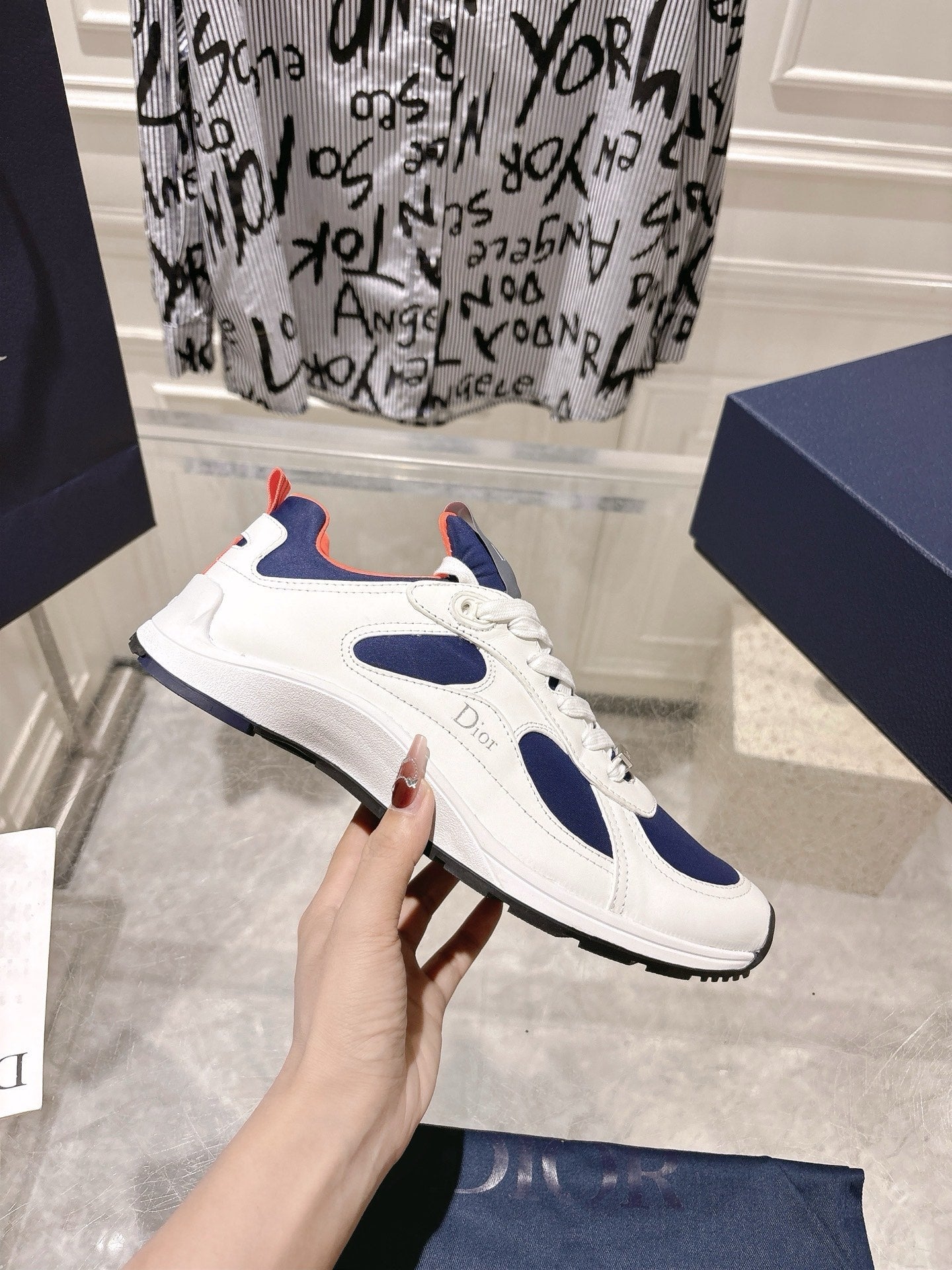 DIOR 25S MILE SERIES SNEAKERS 25MM IN WHITE BLUE CALFSKIN、mysite、Cacoeks