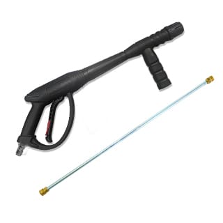 The included ergonomic spray gun and 31-inch steel wand/lance.