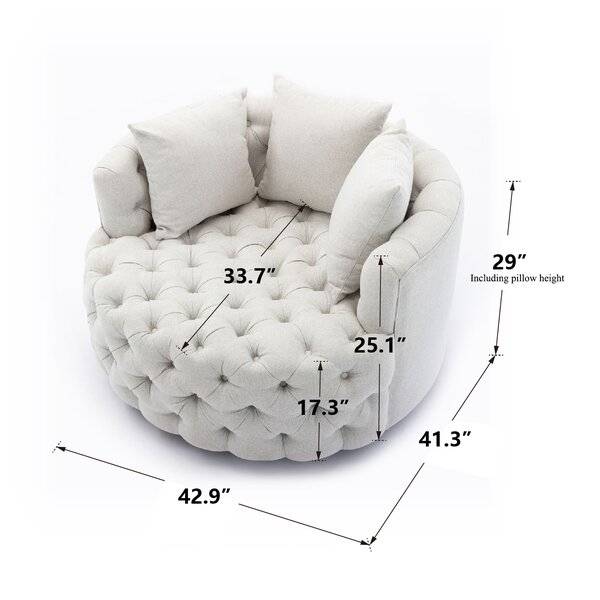 Damis 42.5'' Wide Tufted Linen Swivel Barrel Chair