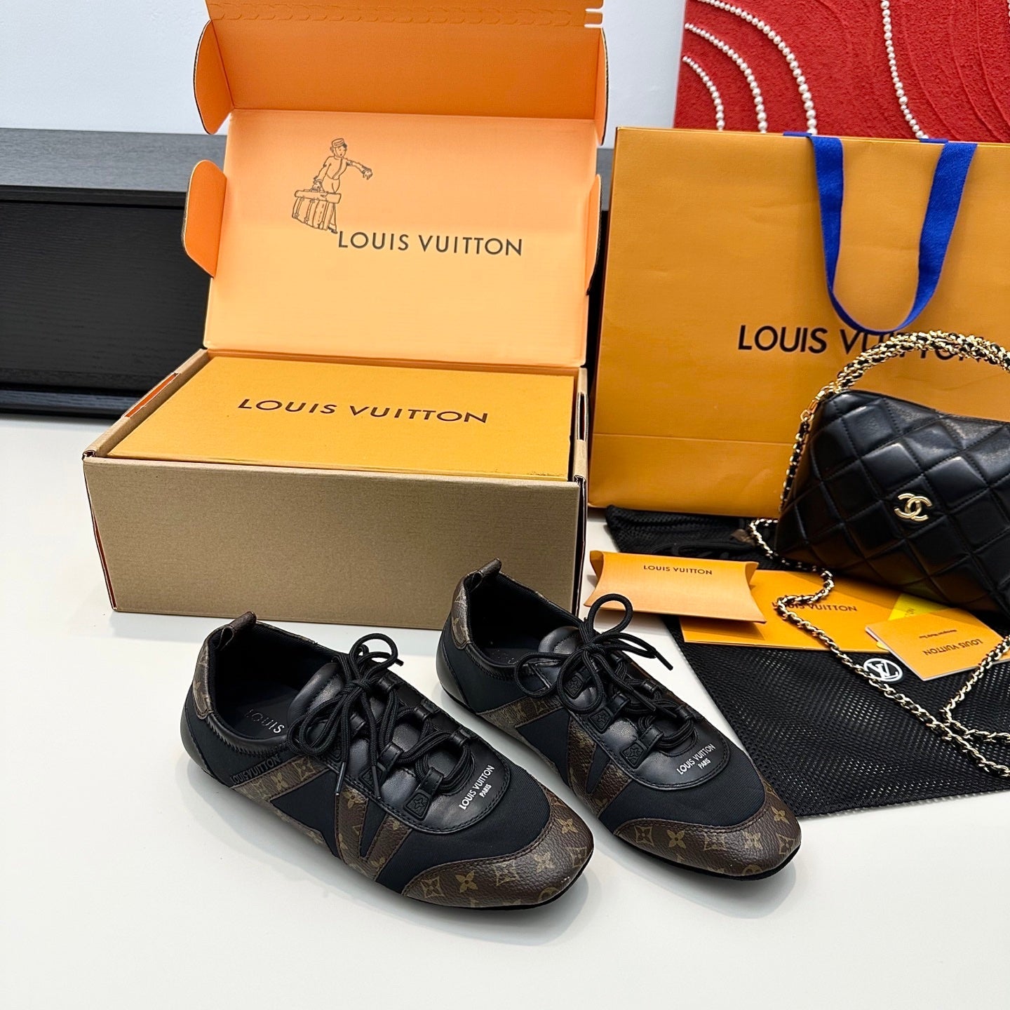 SNEAKERINA TRAINERS IN BROWN AND BLACK FABRIC AND CANVAS、mysite、Cacoeks