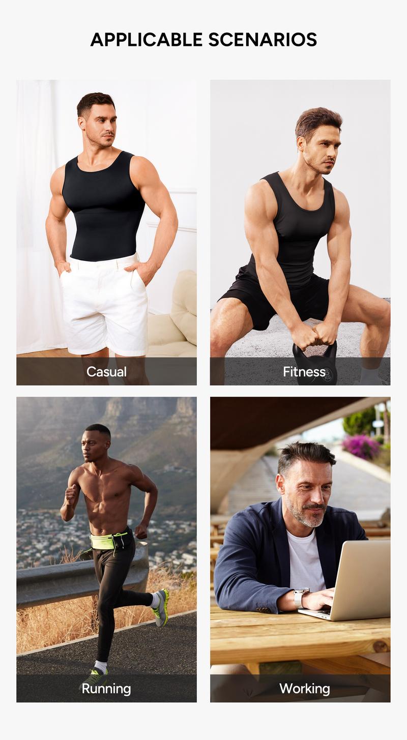 【Nebility】 Men's Basic Compression Shapewear Vest - Menswear Silky Soft Stylish Crew Neck Gymclothing Tanktop , Waist Back and Chest Tightening