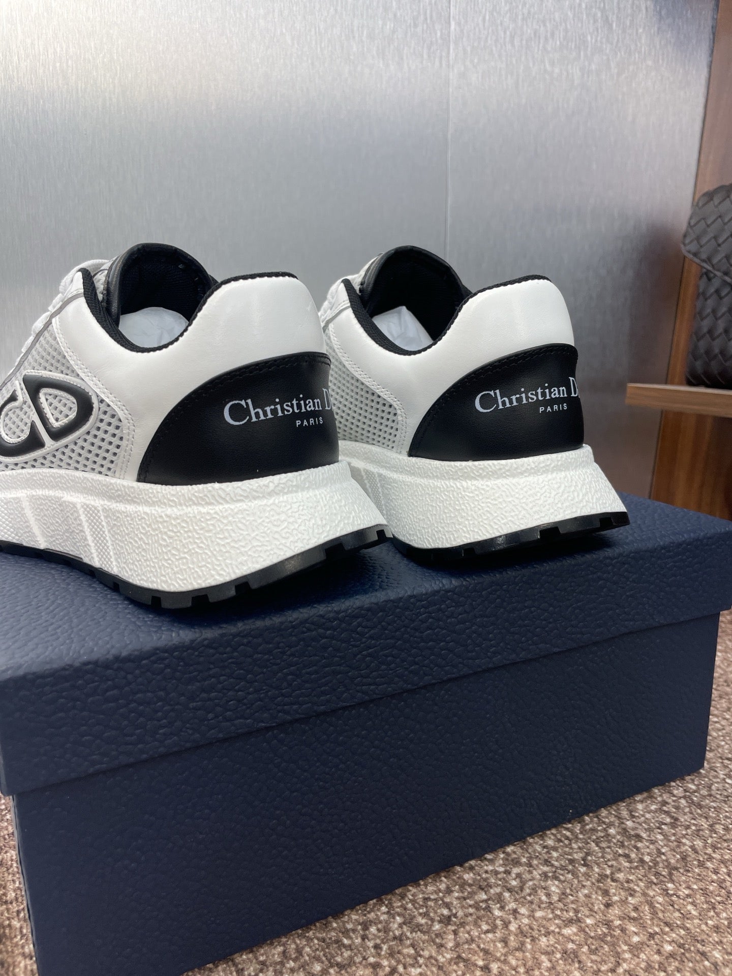 DIOR 25S D-RUN'N COUPLE SNEAKERS IN WHITE BLACK CALFSKIN AND MESH、mysite、Cacoeks