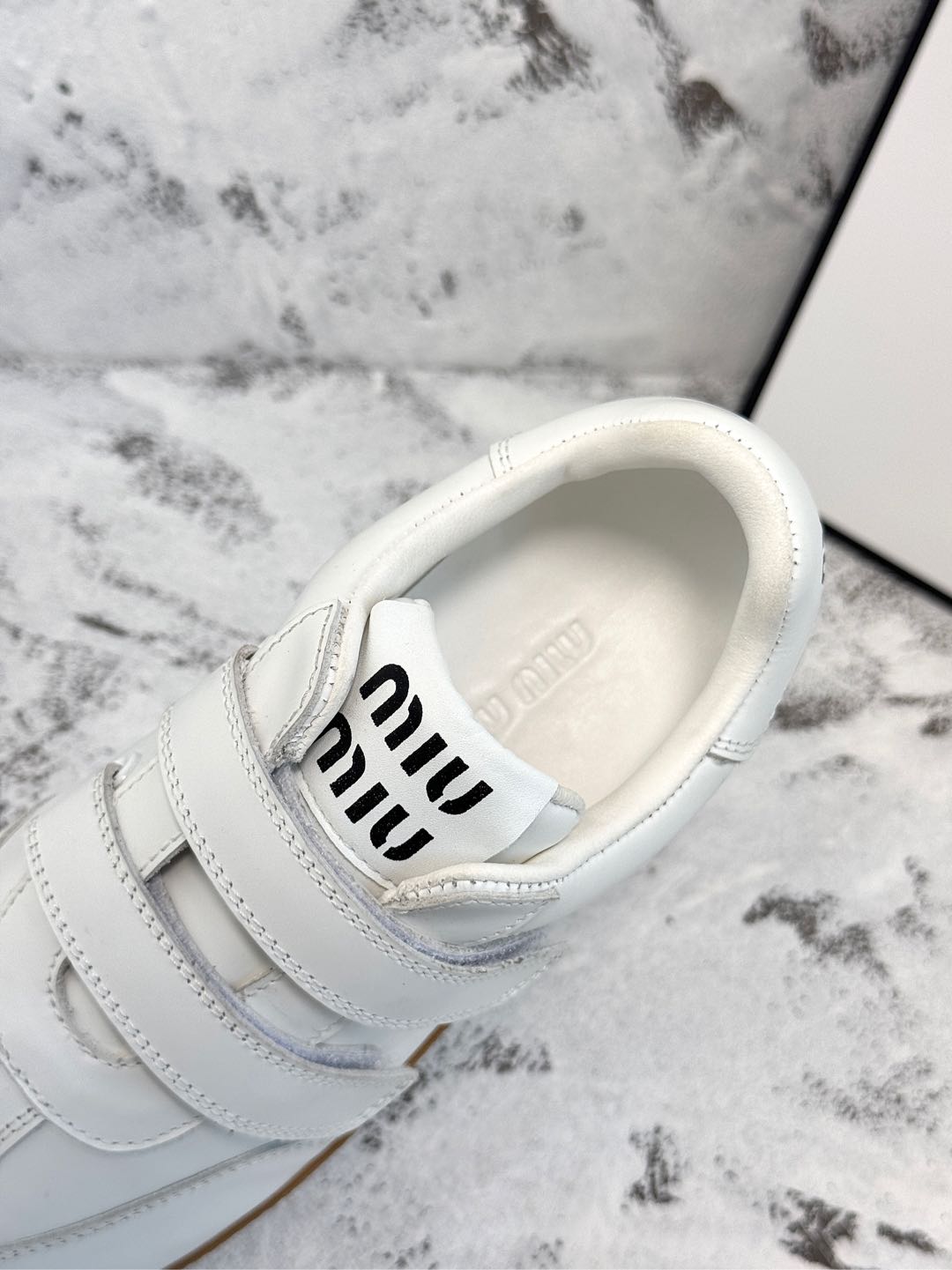RETRO SNEAKERS WITH RIPTAPE STRAPS IN WHITE SMOOTH LAMBSKIN、mysite、Cacoeks