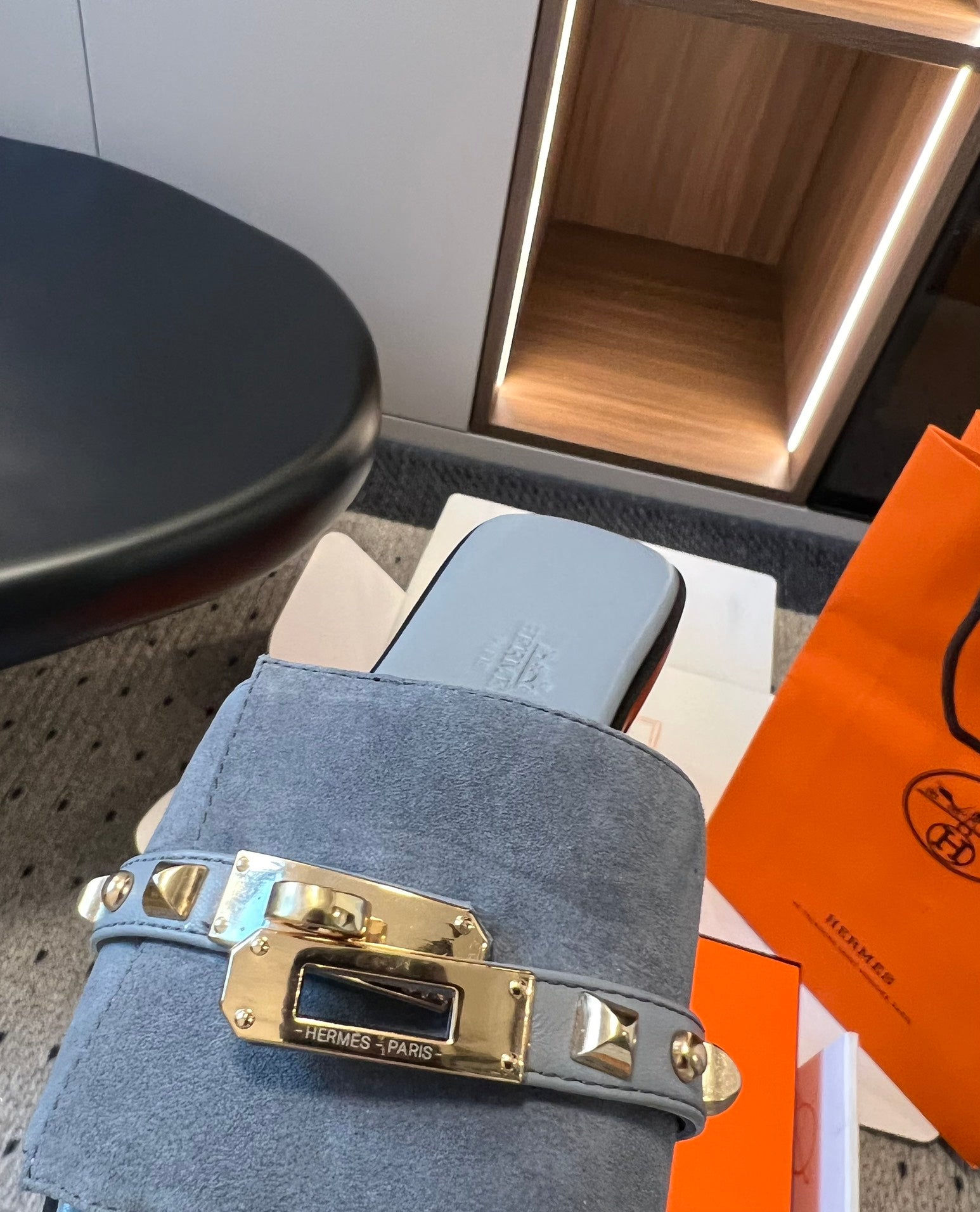 GIULIA FLAT SANDAL IN CERULEAN BLUE SUEDE、mysite、Cacoeks