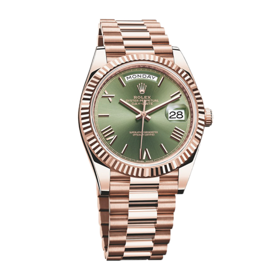 Rolex Day Date Rose Gold Green Roman Dial Replica