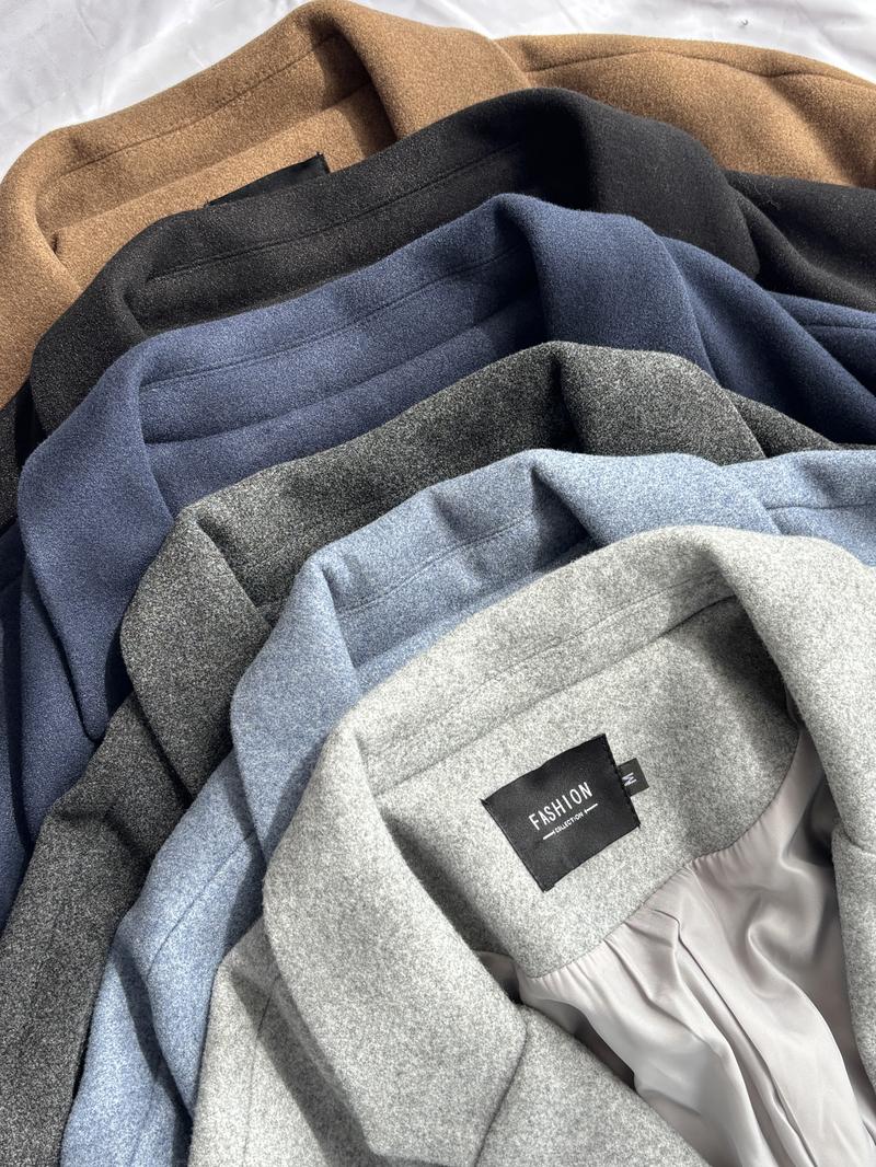 Chouyatou Women's Winter Double-Breasted Long Wool Coat Black Casual Notched Lapel Long Coat for Daily Life & Office Wear