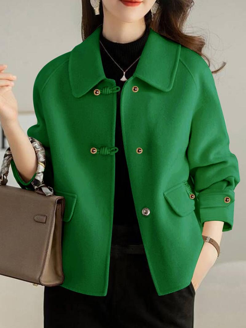 French Fashion Women's Autumn Winter Thicken Woolen Coat, Ladies Short Jacket, Elegant Casual Loose Double-Sided Floral Tweed Outerwear