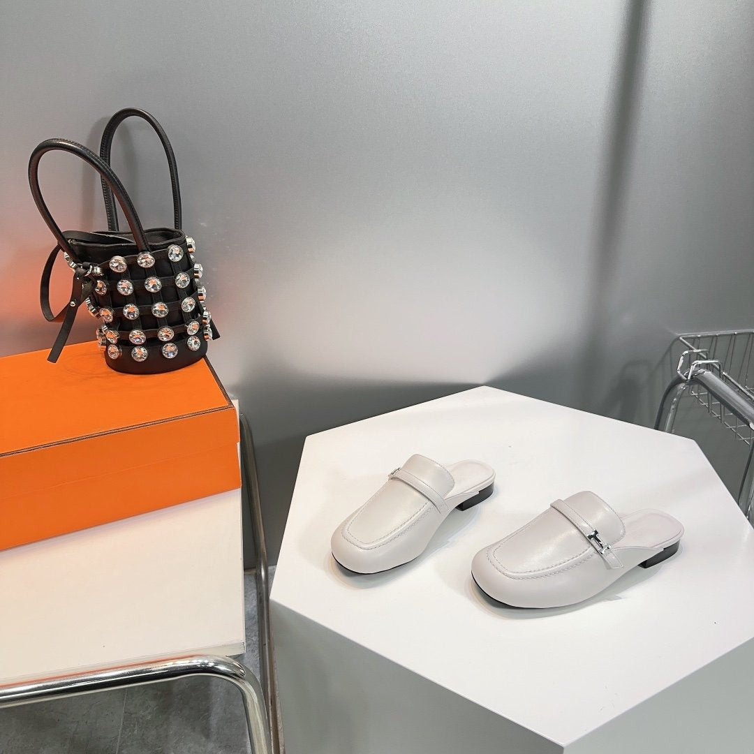 Lena Mule White Leather、mysite、Cacoeks