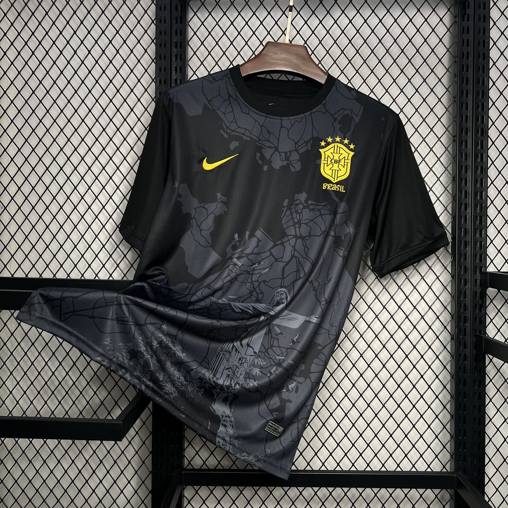 GlobeJersey-Brazil 2024 Black Christ the Redeemer Statue Jersey - Fans Version