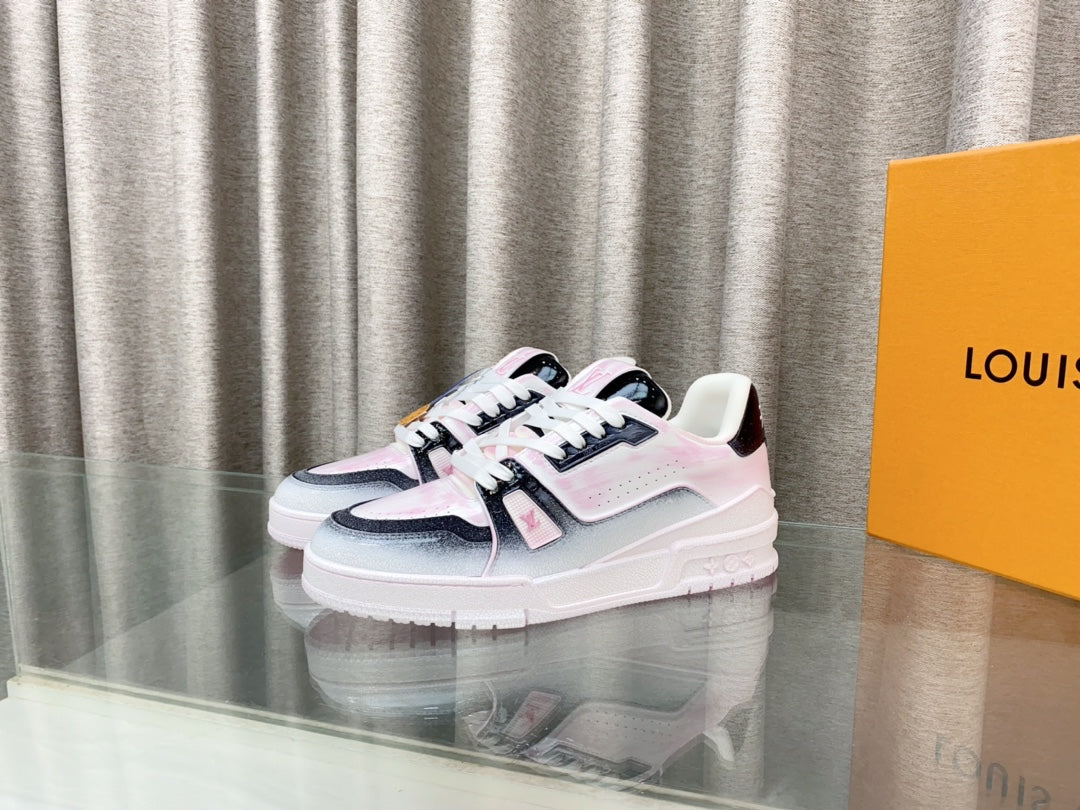 LV TRAINER SNEAKERS IN LIGHT PINK OMBRE MIX COLORFUL CALFSKIN、mysite、Cacoeks