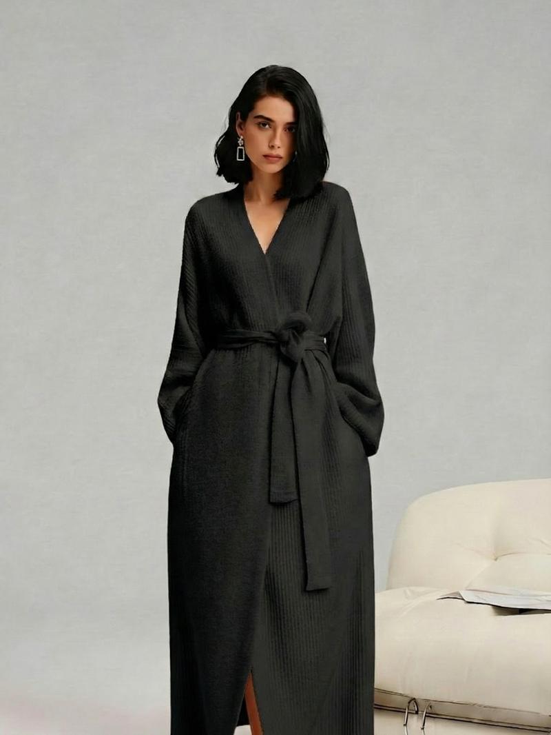 Women's Double-Sided Plush Robe｜Heavyweight Long Loungewear｜Warm Flannel Pajamas for Fall & Winter｜Soft, Cozy, and Wearable Indoors