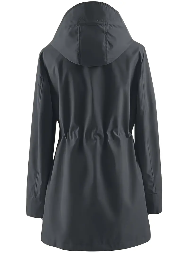 plus size womens plus size lightweight hooded windbreaker jacket casual zip up with adjustable waist long sleeves and pockets solid color for   outdoor spring jacket adjustable waist jacket durable fabric jacket details 11