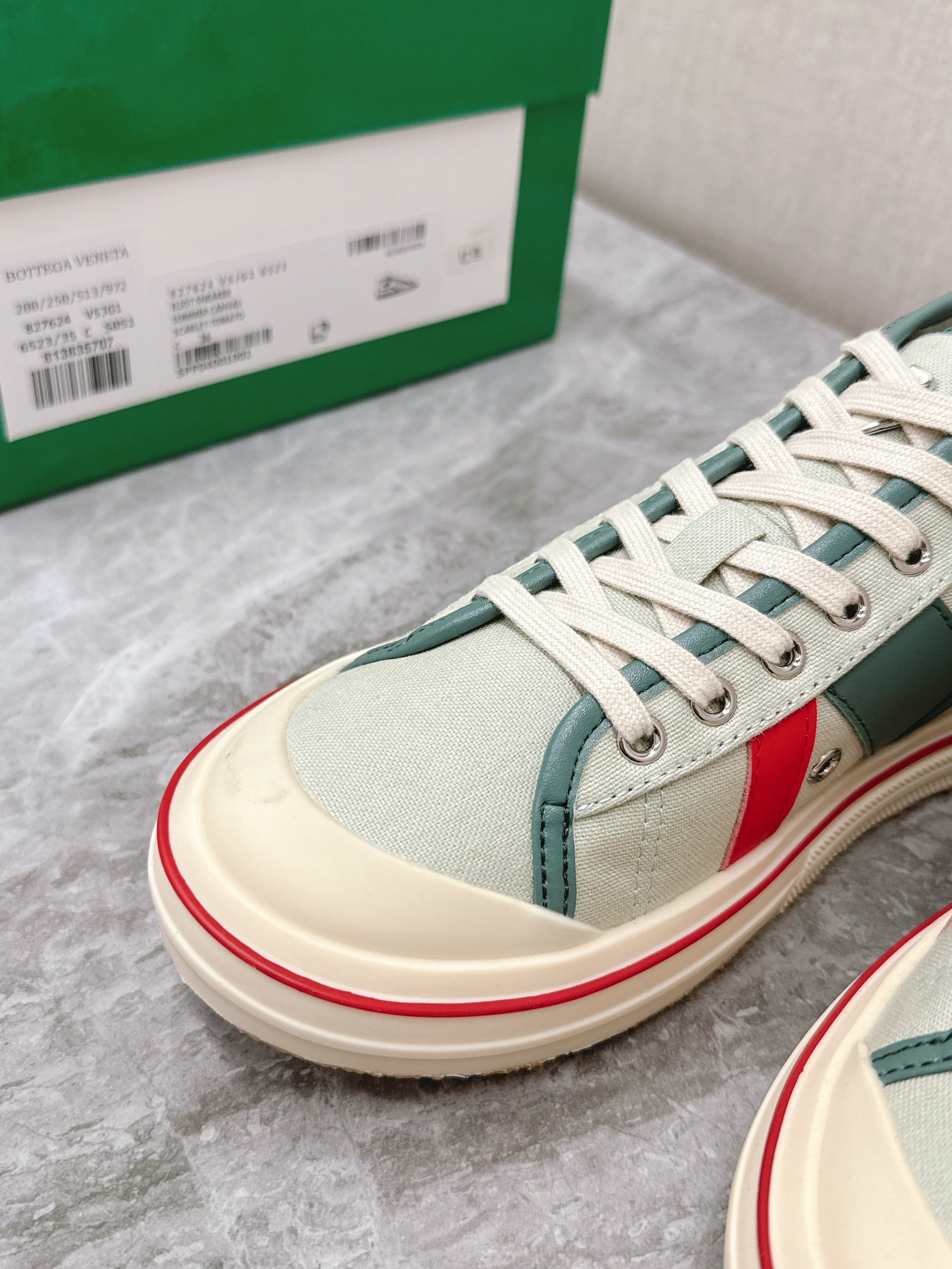 ELIOT SNEAKER IN GREEN PASTEL CANVAS AND CALFSKIN、mysite、Cacoeks