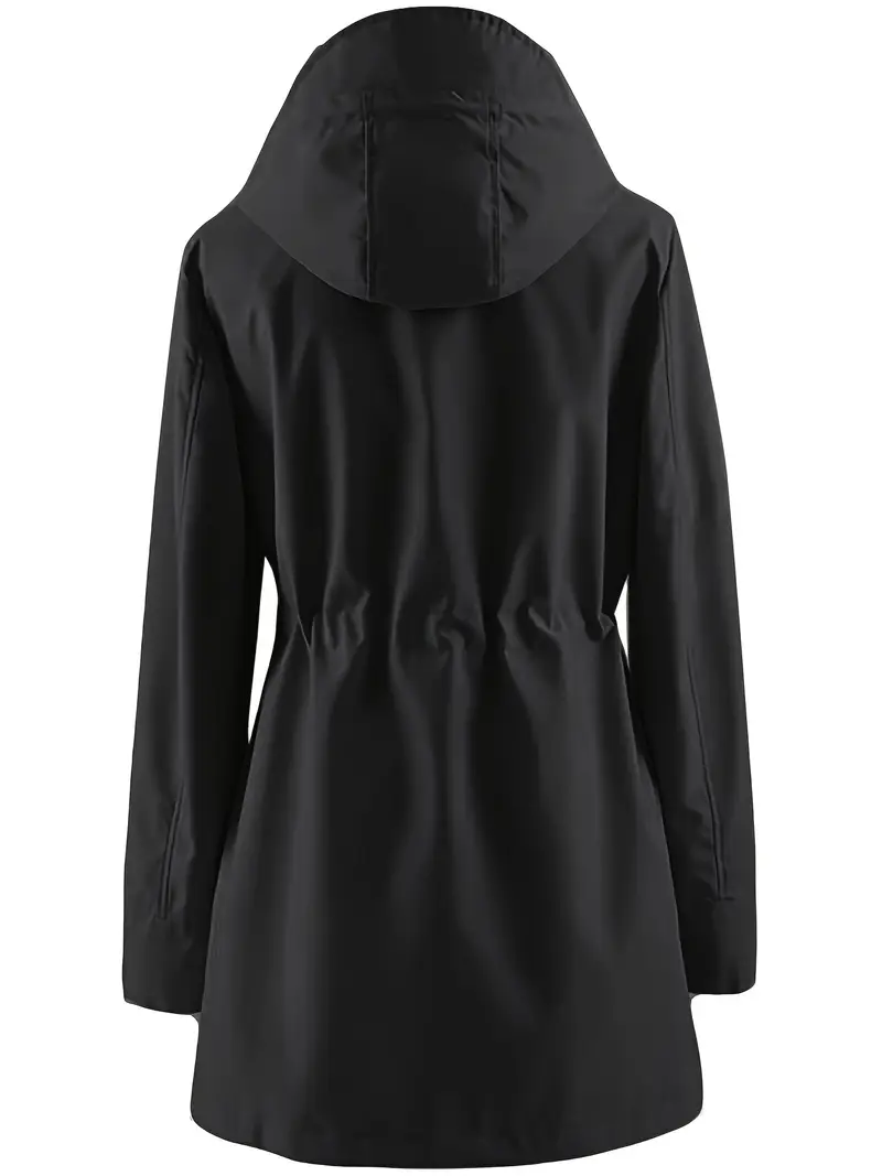plus size womens plus size lightweight hooded windbreaker jacket casual zip up with adjustable waist long sleeves and pockets solid color for   outdoor spring jacket adjustable waist jacket durable fabric jacket details 16