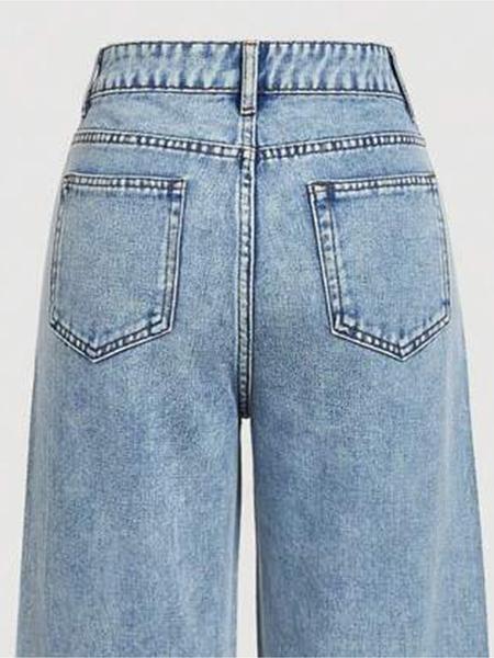 Women's Elegant High-Waisted Wide-Leg Jeans, Fitted Woven Fabric, Rhinestone Embellished, All-Season Fashion Pants