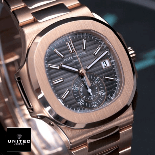 Patek Philippe Nautilus Brown Dial Replica 4 Patek Philippe Black Dial Rose Gold Case Replica front view
