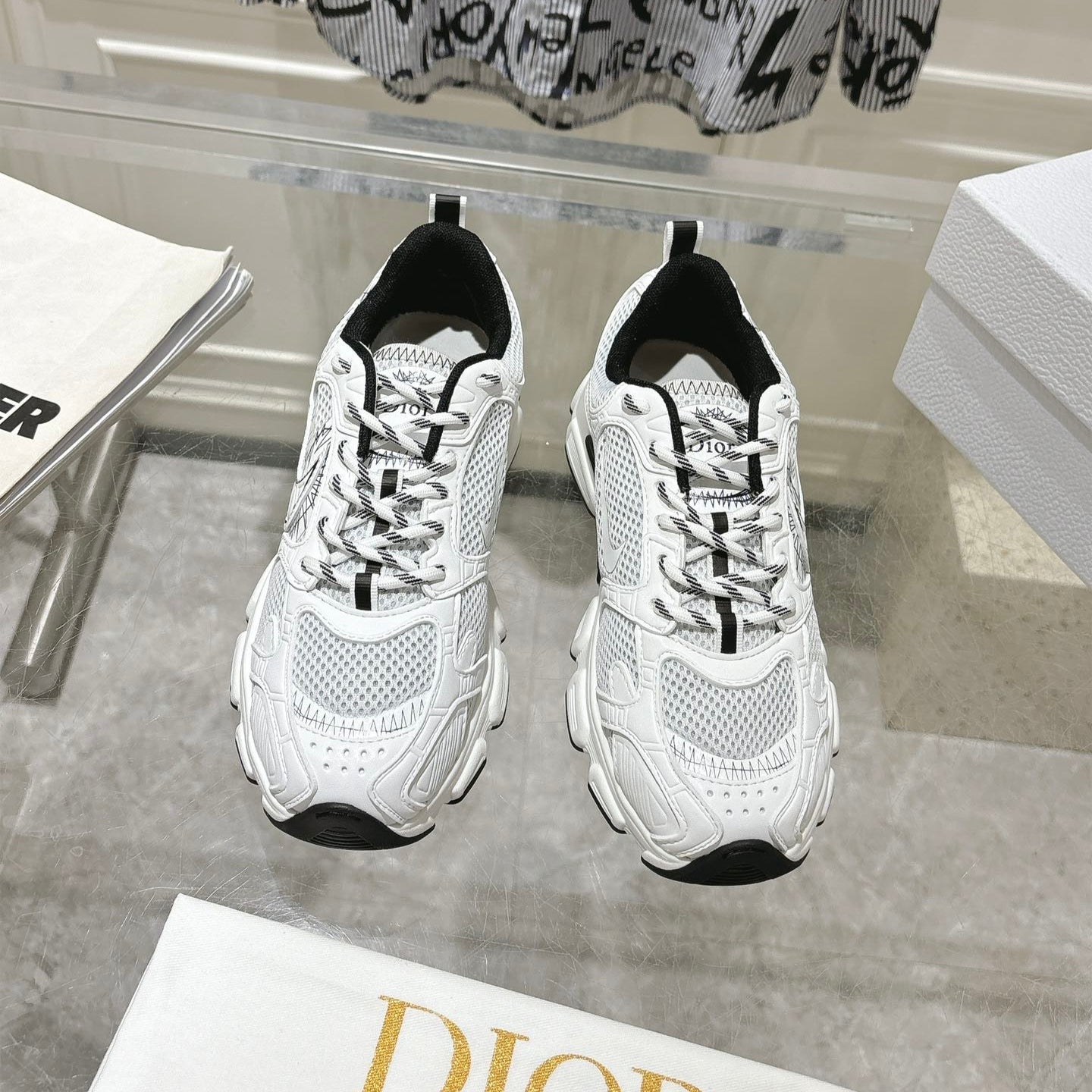 DIOR 25S CHRONO SNEAKER 45MM IN MESH WITH WHITE AND BLACK CALFSKIN、mysite、Cacoeks