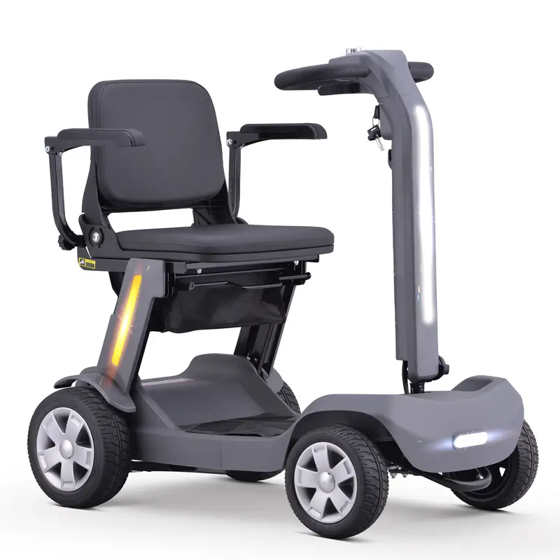   scooter 4 wheel foldable electric scooter for adults lightweight portable with led lights storage bag charger included   for travel silver 15
