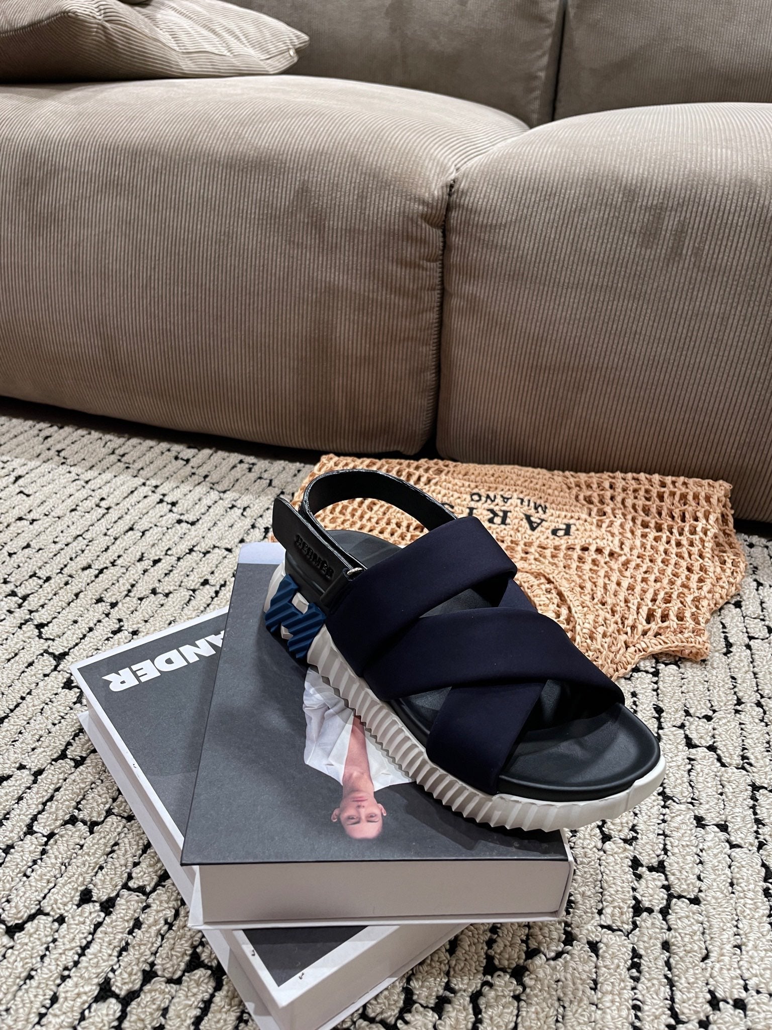 ELECTRIC SANDAL BLACK MIX CHARCOAL BLACK CALFSKIN、mysite、Cacoeks